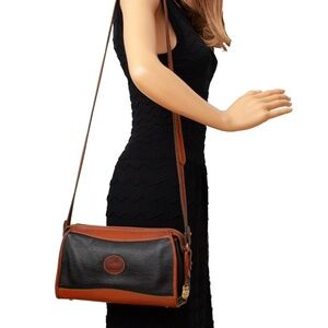 Vintage Dooney & Bourke Vintage Black Pebbled Leather and English Tan Leather